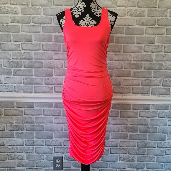 Neon Pink Tank Dress Ruched Barbie Party Costume Cosplay Med NWOT Spandex Blend - Picture 1 of 10